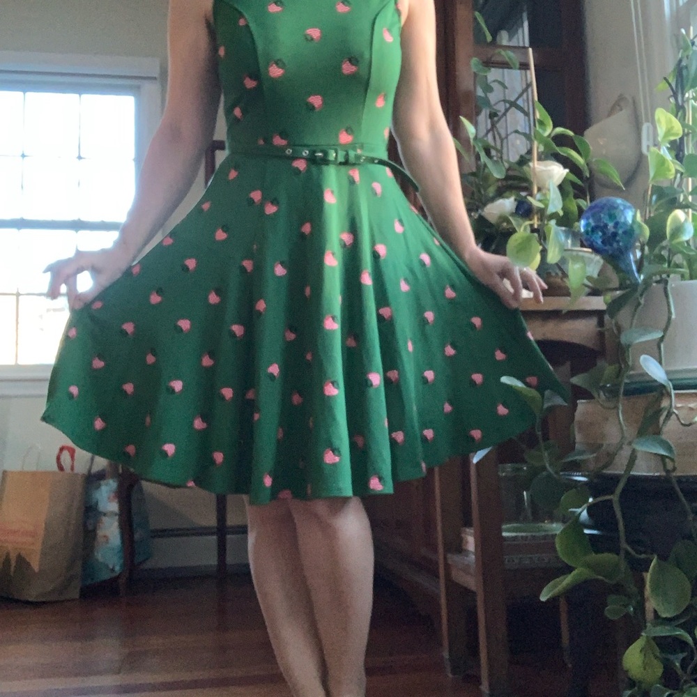 Strawberry Pin up Dress Unique Vintage Sleeveless Tailored flattering knee lengt